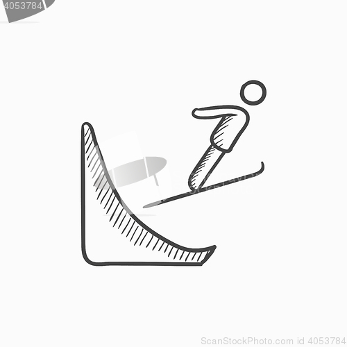 Image of Ski jumping sketch icon.