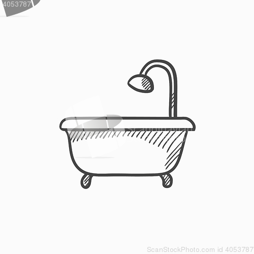 Image of Bathtub with shower sketch icon.