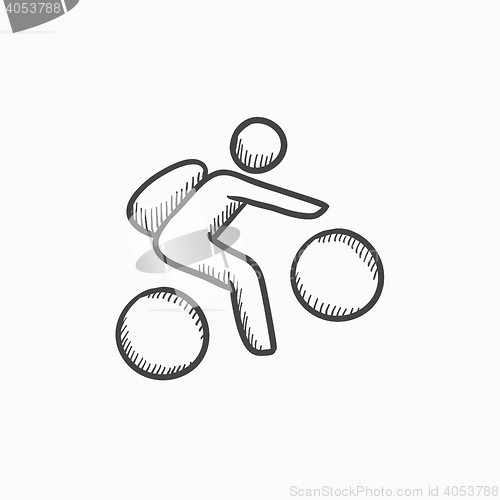 Image of Man riding bike sketch icon.