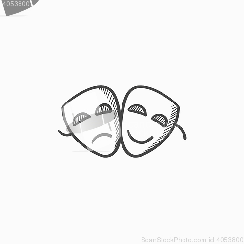 Image of Two theatrical masks sketch icon.