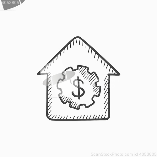 Image of House with dollar symbol sketch icon.