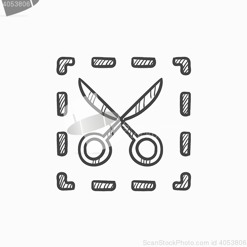 Image of Scissors with dotted lines sketch icon.