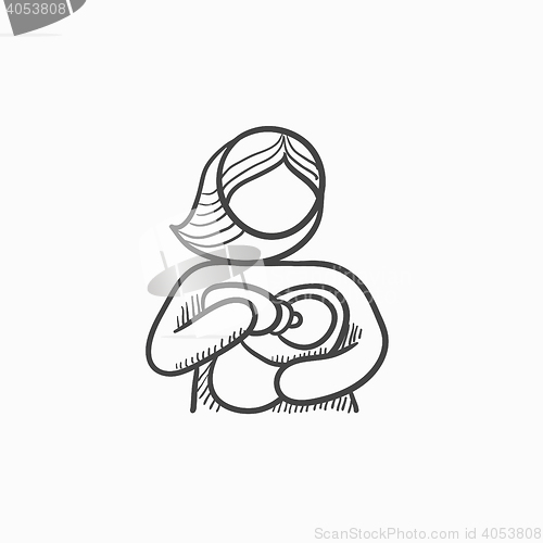 Image of Woman nursing baby sketch icon.