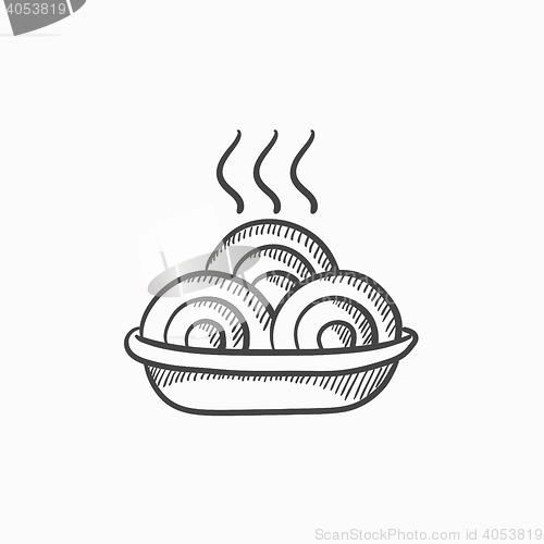 Image of Hot meal in plate sketch icon.