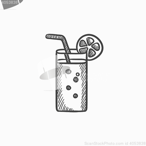 Image of Glass with drinking straw sketch icon.