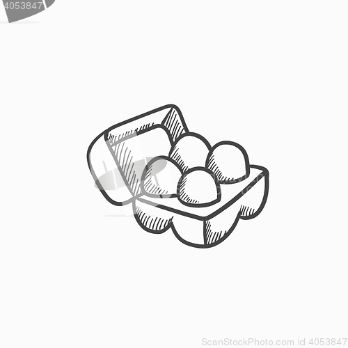 Image of Eggs in carton package sketch icon.