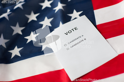 Image of empty ballot or vote on american flag