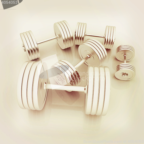 Image of Fitness dumbbells. 3D illustration. Vintage style.