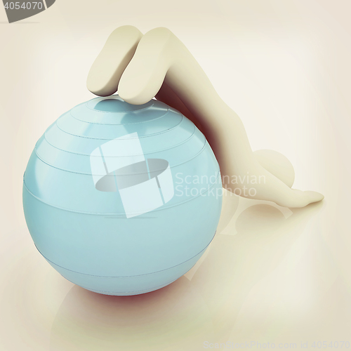 Image of 3d man exercising position on fitness ball. My biggest pilates s