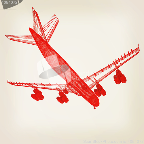 Image of Airplane. 3D illustration. Vintage style.