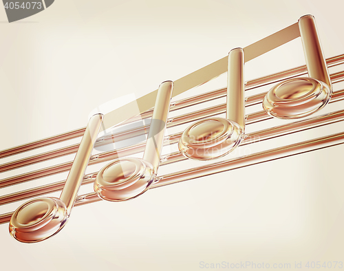 Image of 3D music note on staves. 3D illustration. Vintage style.