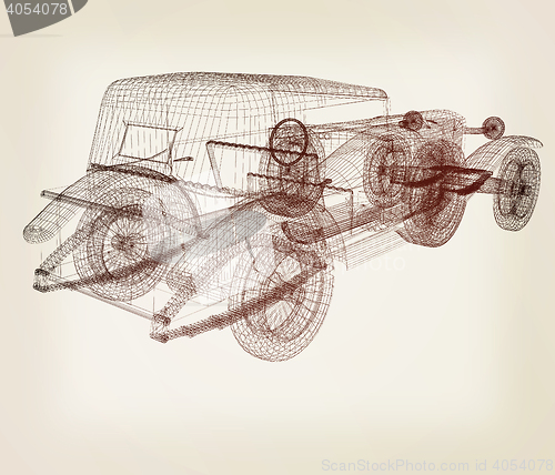 Image of 3d model retro car. 3D illustration. Vintage style.