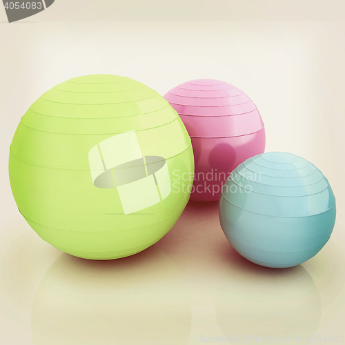 Image of Fitness balls. 3D illustration. Vintage style.