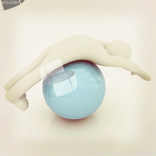 Image of 3d man exercising position on fitness ball. My biggest pilates s