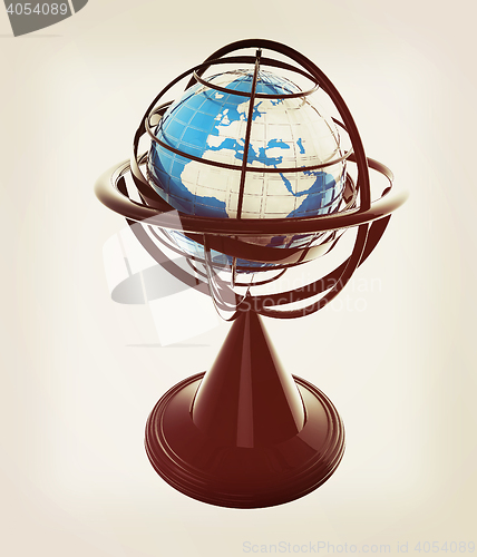 Image of Terrestrial globe model . 3D illustration. Vintage style.