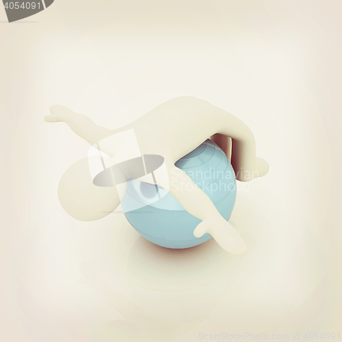 Image of 3d man exercising position on fitness ball. My biggest pilates s