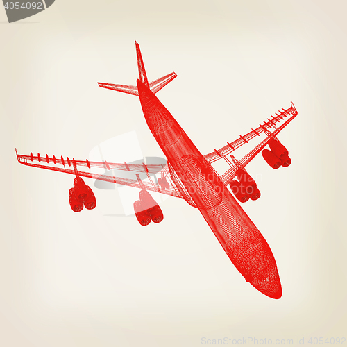 Image of Airplane. 3D illustration. Vintage style.