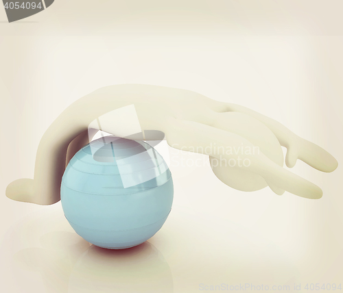 Image of 3d man exercising position on fitness ball. My biggest pilates s