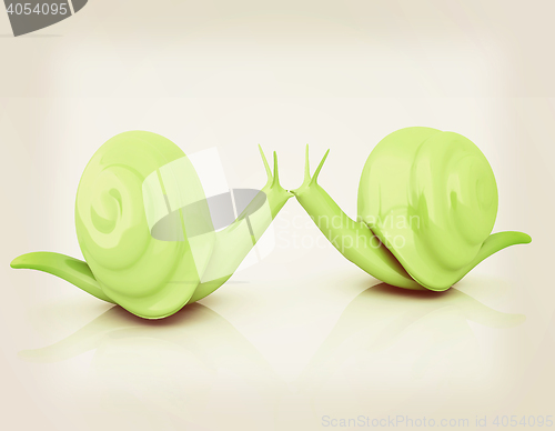 Image of 3d fantasy animals, snails on white background . 3D illustration