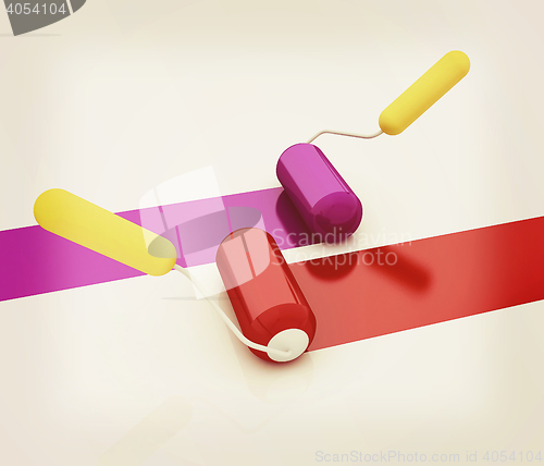 Image of 3d rollers brushes. 3D illustration. Vintage style.