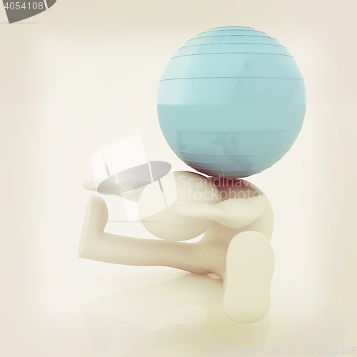 Image of 3d man exercising position on fitness ball. My biggest pilates s