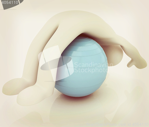 Image of 3d man exercising position on fitness ball. My biggest pilates s