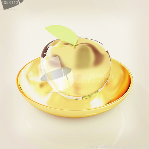 Image of Glass apple on a plate. 3D illustration. Vintage style.