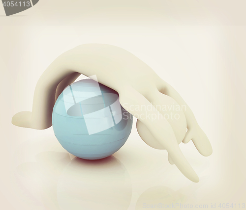 Image of 3d man exercising position on fitness ball. My biggest pilates s