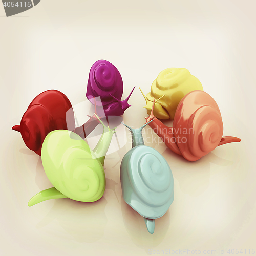 Image of 3d fantasy animals, snails on white background . 3D illustration