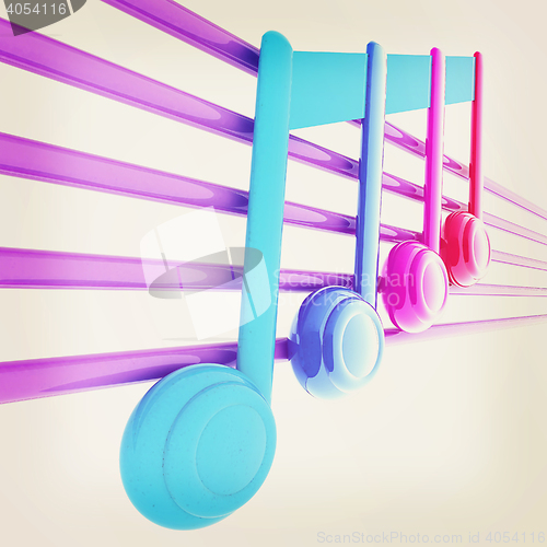 Image of 3D music note on staves. 3D illustration. Vintage style.