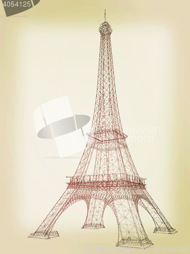 Image of 3d Eiffel Tower render. 3D illustration. Vintage style.