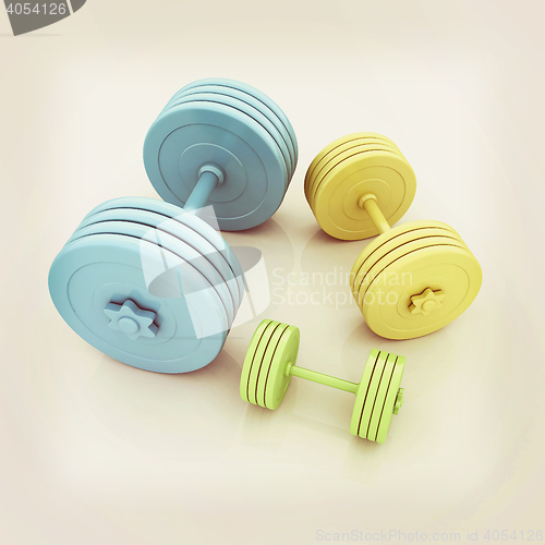 Image of Fitness dumbbells. 3D illustration. Vintage style.