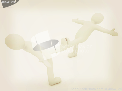 Image of 3d mans isolated on white. Series: morning exercises - hands in 