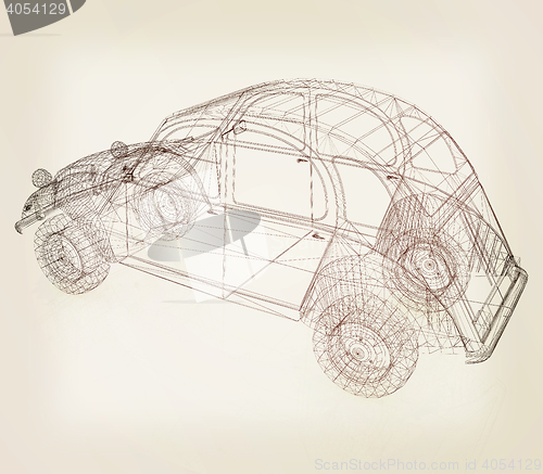 Image of 3d model retro car. 3D illustration. Vintage style.