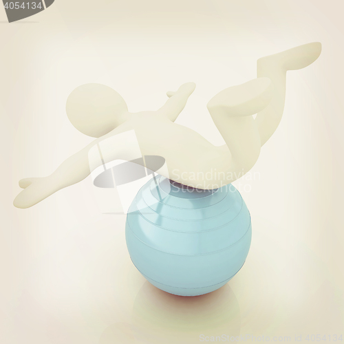 Image of 3d man exercising position on fitness ball. My biggest pilates s