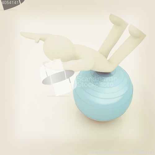 Image of 3d man exercising position on fitness ball. My biggest pilates s