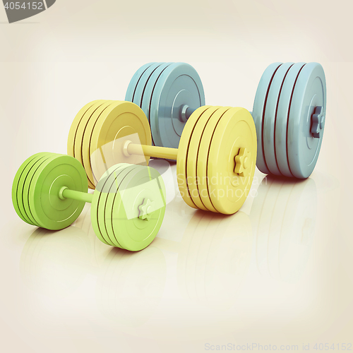 Image of Fitness dumbbells. 3D illustration. Vintage style.