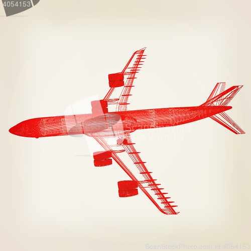 Image of Airplane. 3D illustration. Vintage style.