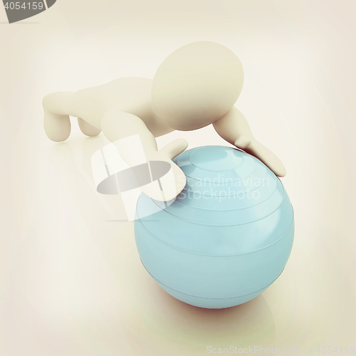 Image of 3d man exercising position on fitness ball. My biggest pilates s