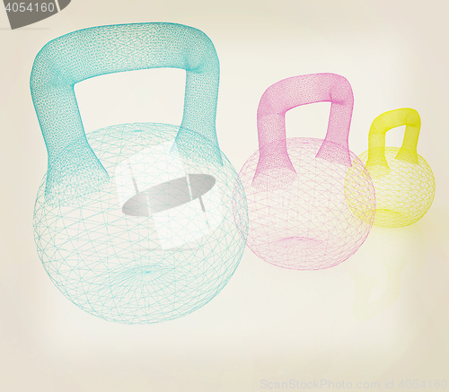 Image of dumbbells. 3D illustration. Vintage style.