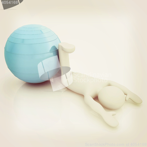 Image of 3d man exercising position on fitness ball. My biggest pilates s