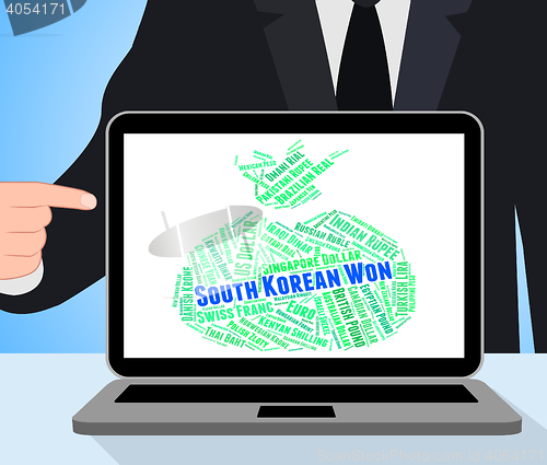 Image of South Korean Won Represents Worldwide Trading And Currencies