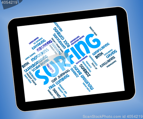 Image of Surfing Word Represents Surfer Watersports And Beach