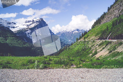 Image of Mountain landscape with green grass 