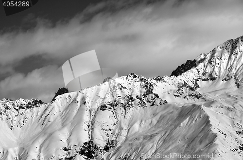 Image of Black and white winter snow mountains at nice sunny day