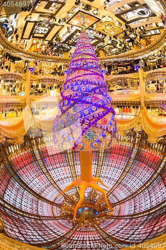 Image of Galeries Lafayette warehouse upside down, Paris, France.