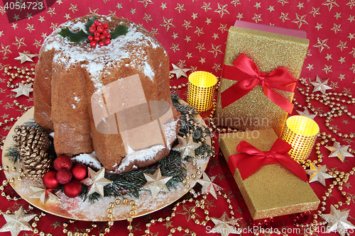 Image of Pandoro Cake and Christmas Gifts