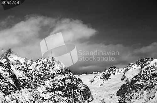 Image of Black and white snowy mountains and glacier