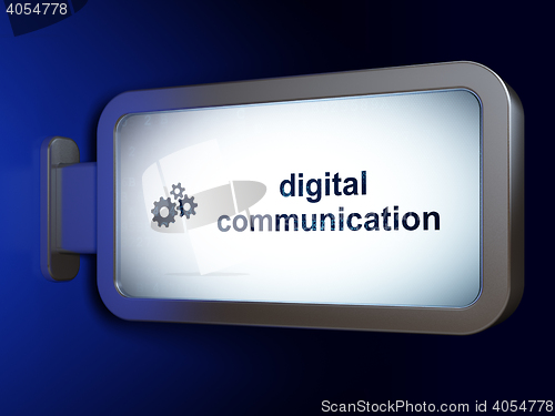 Image of Data concept: Digital Communication and Gears on billboard background