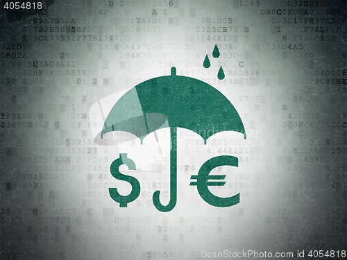 Image of Safety concept: Money And Umbrella on Digital Data Paper background